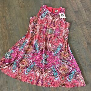 NWT Anne Klein Paisley Print Pink & Blue Sleeveless Midi Dress size 2